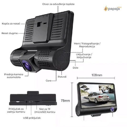 Auto kamera 3 u 1 Full HD prednja, zadnja i unutrašnja