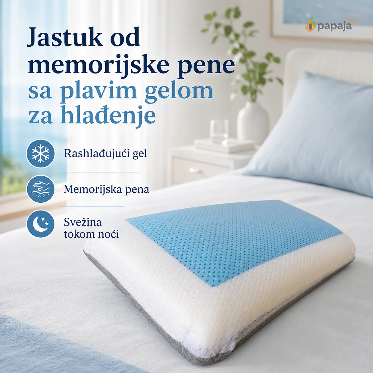 Jastuk od memorijske pene sa plavim gelom za hlađenje