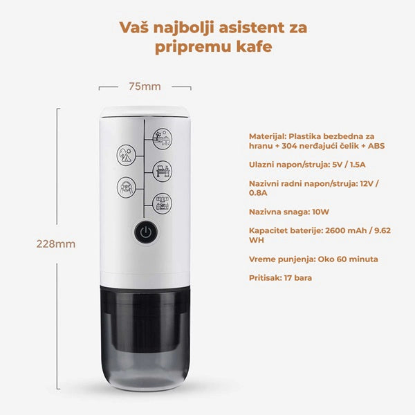 Prenosivi aparat za pravljenje kafe 2u1