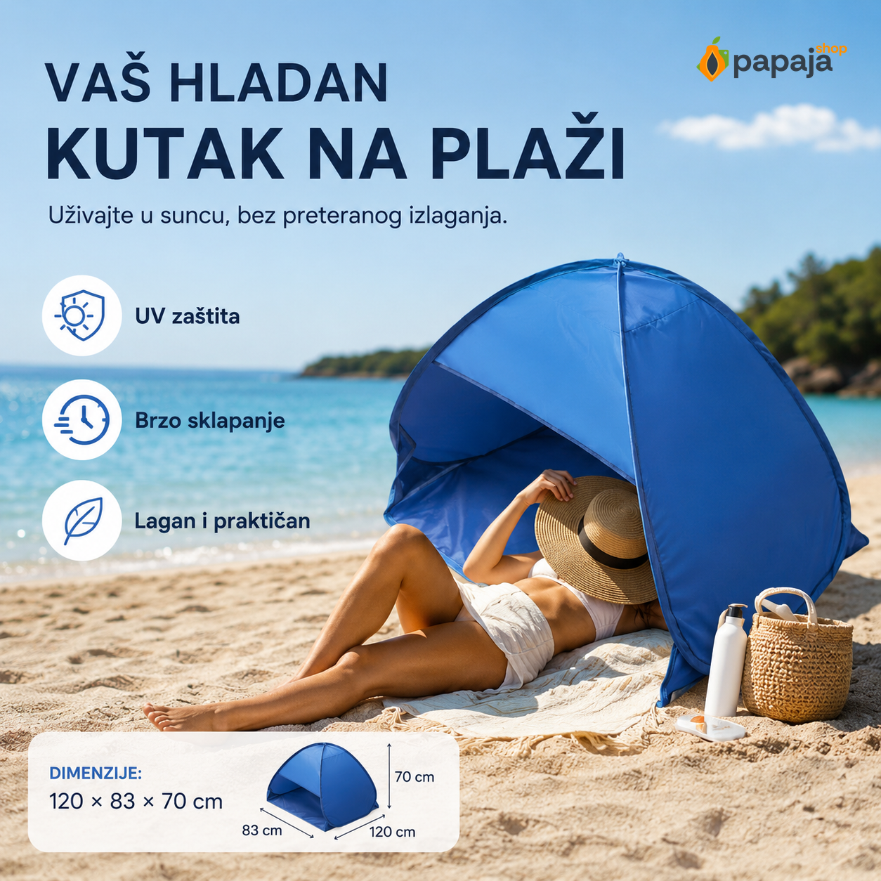 Mini Pop-Up Šator — na plaži