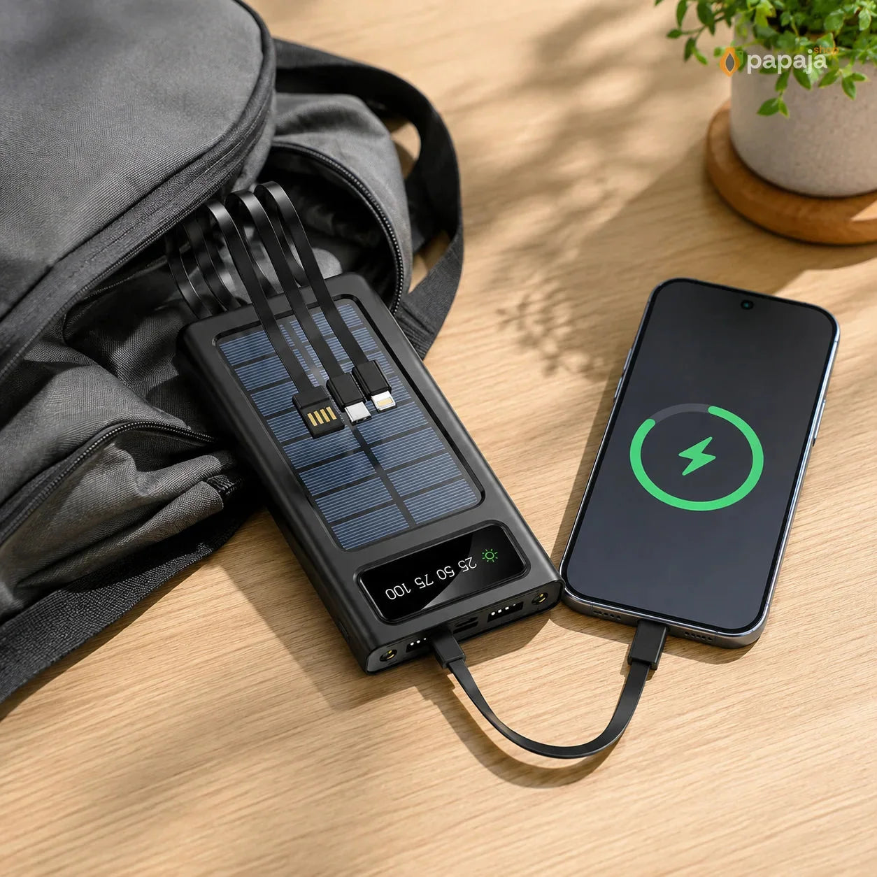 Solarna Power Bank Baterija 10000mAh sa 4 Ugrađena Kabla | Papaja Shop