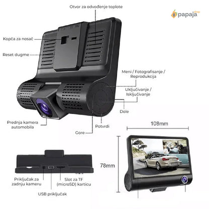 Auto kamera 3 u 1 Full HD prednja, zadnja i unutrašnja