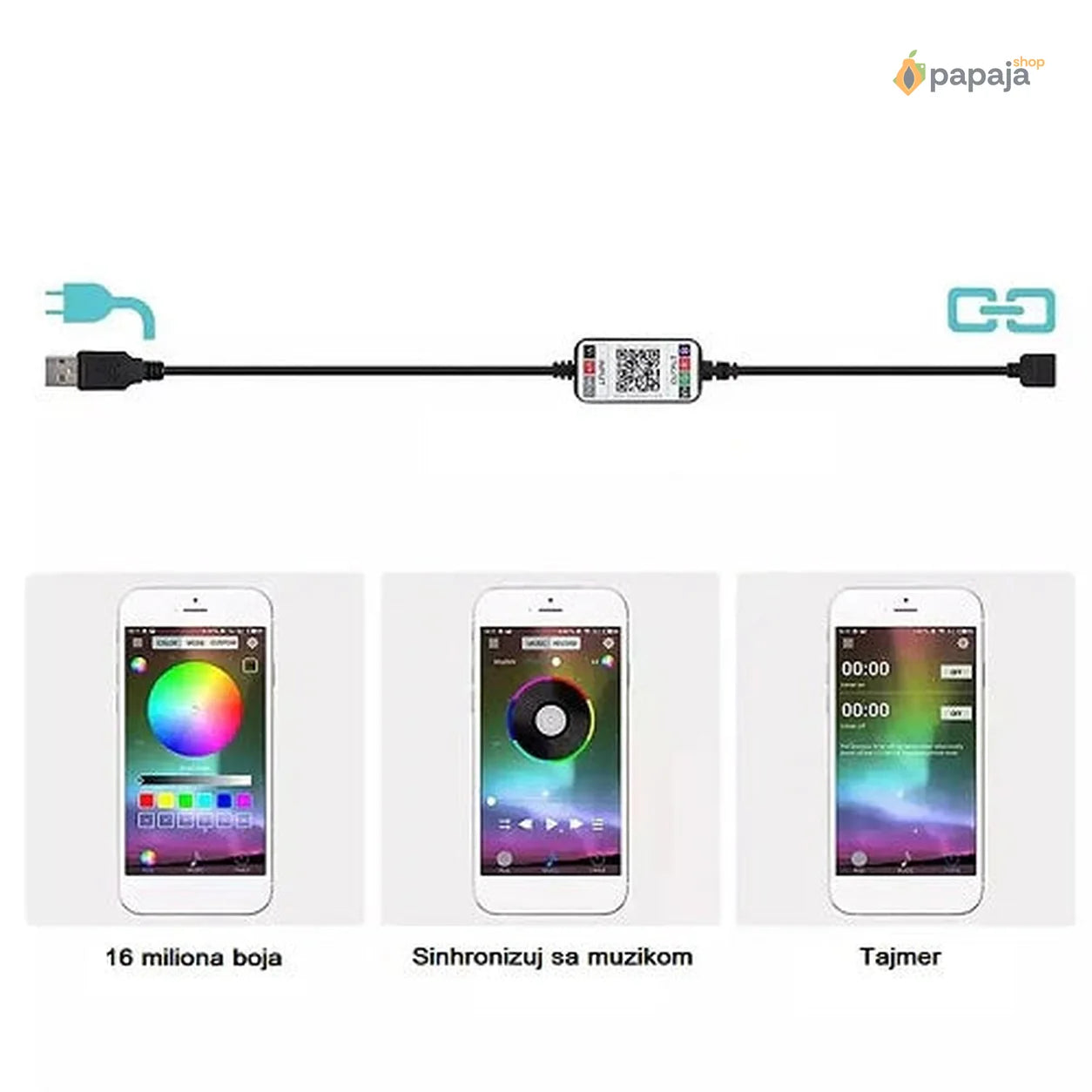 LED Traka RGB 10M 5V (Bluetooth + Daljinski) - silikonska