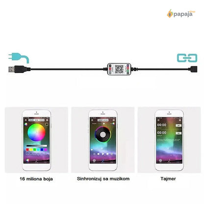 LED Traka RGB 10M 5V (Bluetooth + Daljinski) - silikonska