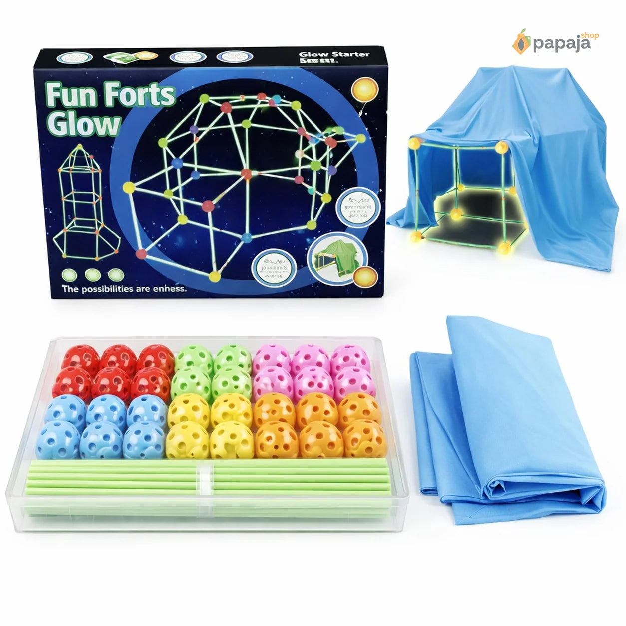 Papaja Tvrđava: Kreativni Set za Gradnju - 87 Delova sa Fluorescentnim Šipkama | Papaja Shop