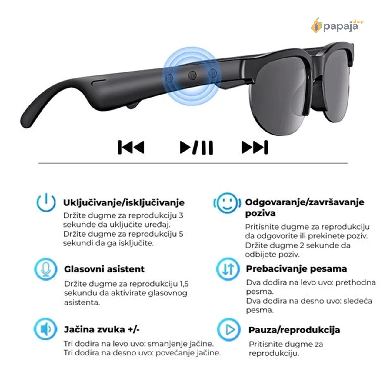 Pametne naočare sa Bluetooth zvučnicima - unisex