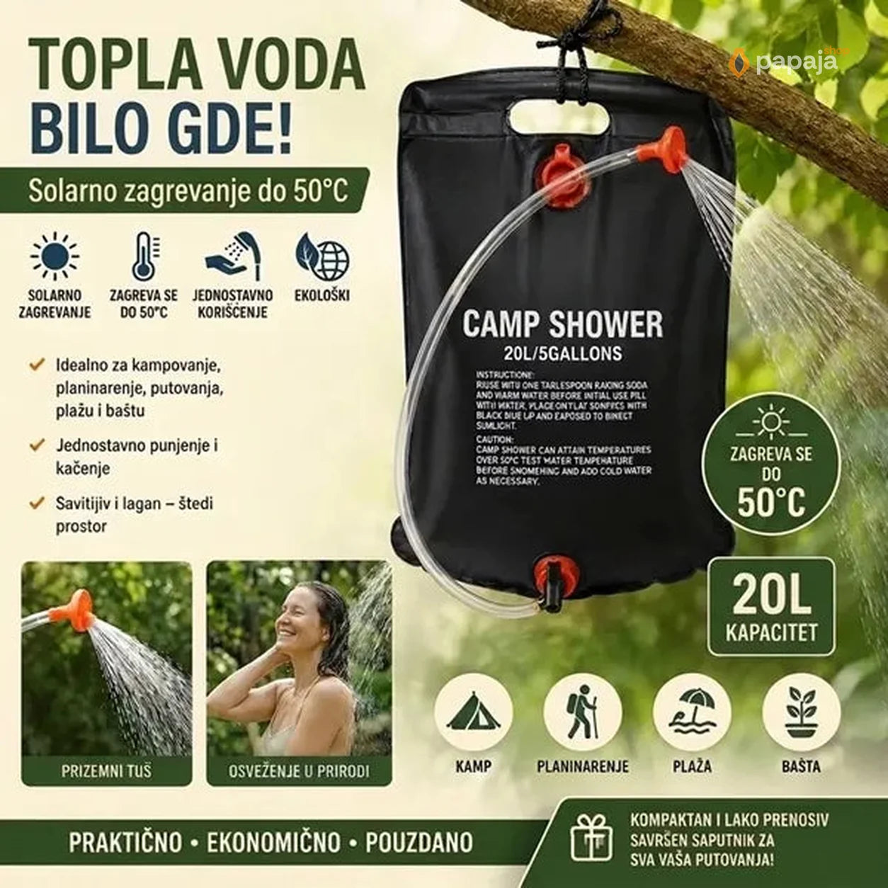 Solarni Kamp Tuš 20L | Papaja Shop