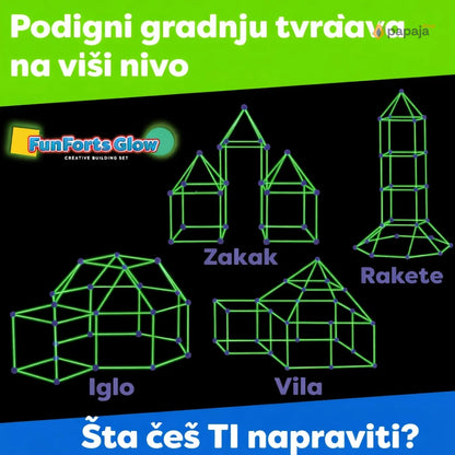 Papaja Tvrđava: Kreativni Set za Gradnju - 87 Delova sa Fluorescentnim Šipkama | Papaja Shop