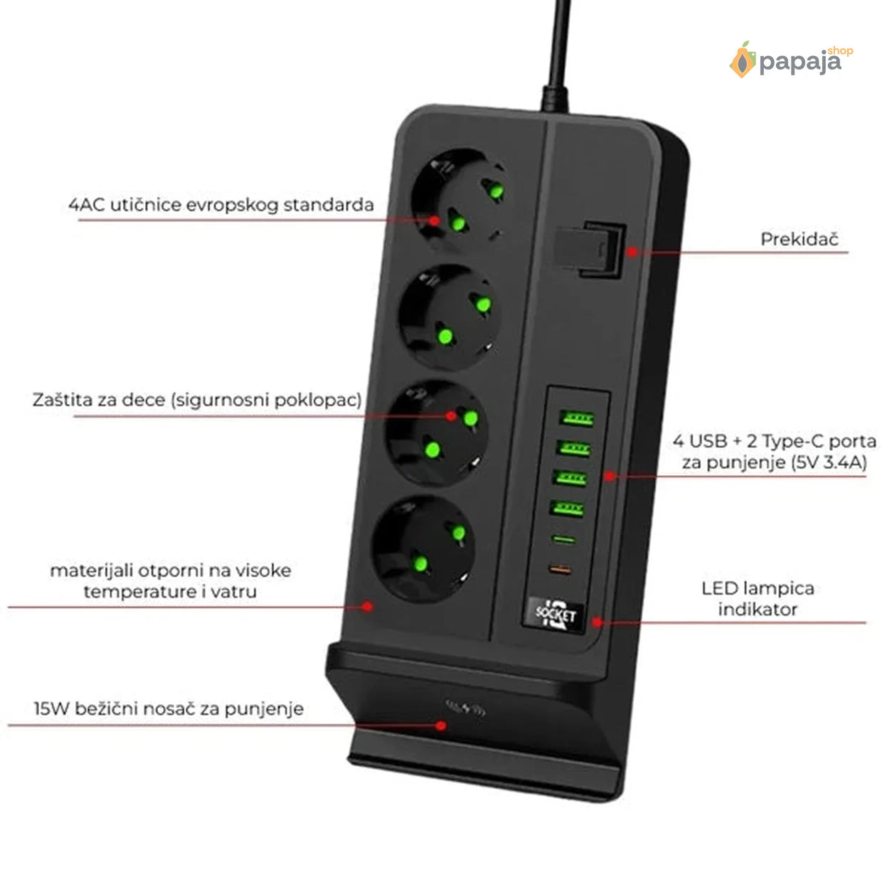 Multifunkcionalni Produzni Kabl Sa USB portovima i WiFi punjačem