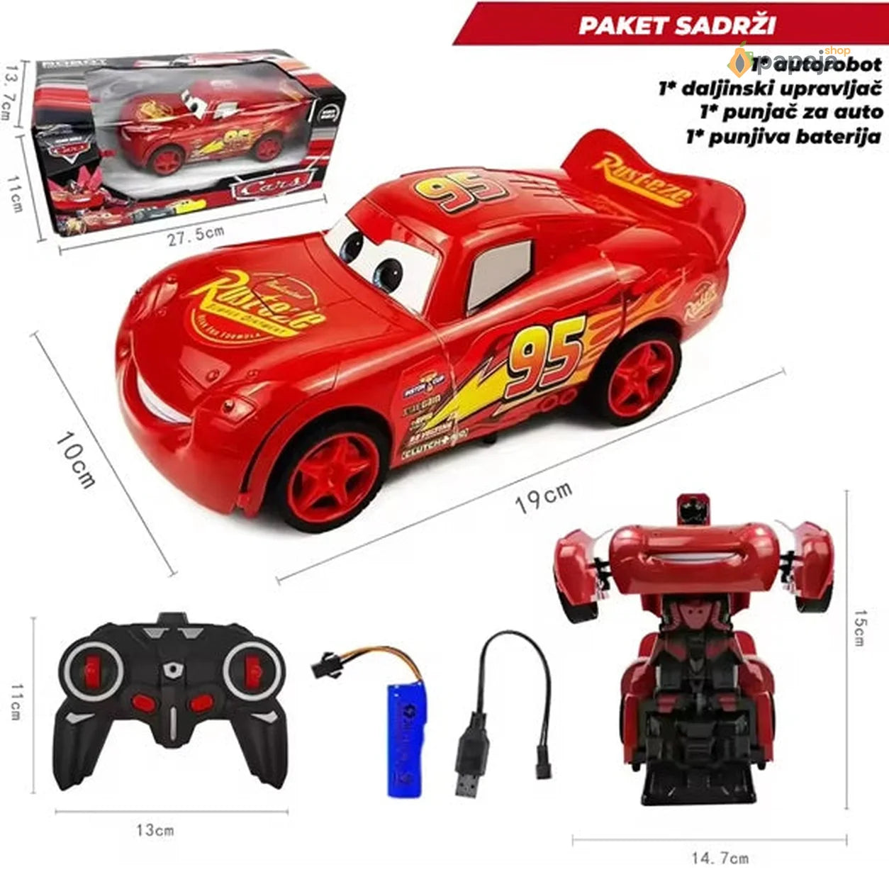 Munja McQueen robot RC auto transformers na daljinski