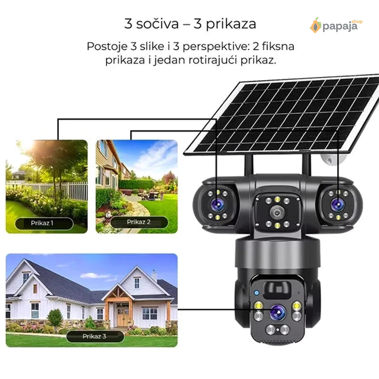 Solarna Wifi kamera sa tri sočiva | Papaja Shop
