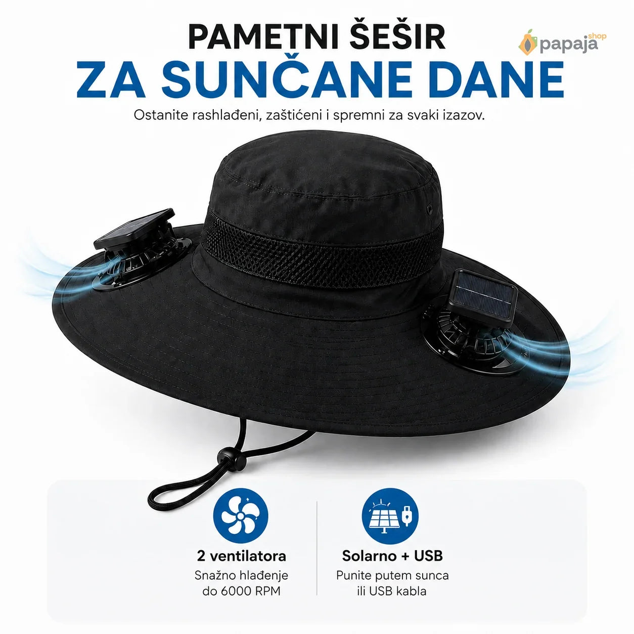 Pametni šešir sa 2 ventilatora – 1+1 GRATIS
