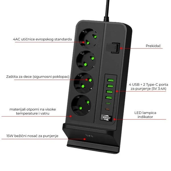 Multifunkcionalni Produzni Kabl Sa USB portovima i WiFi punjačem