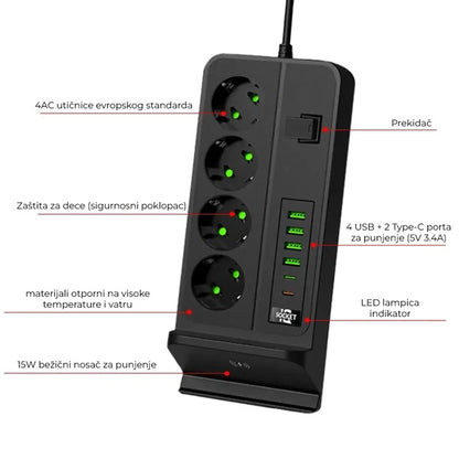 Multifunkcionalni Produzni Kabl Sa USB portovima i WiFi punjačem