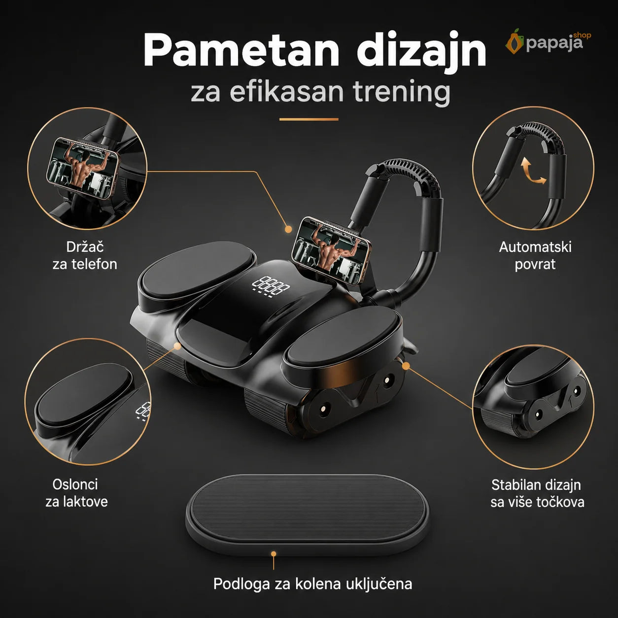 Ab Roller sa Automatskim Povratom i Osloncem za Laktove | Papaja Shop