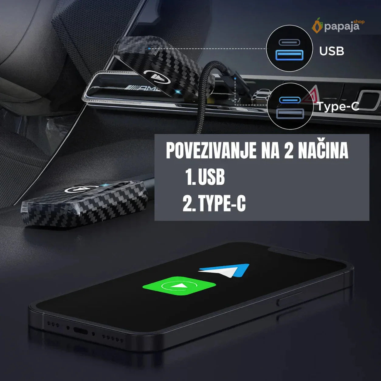 Bežični Apple Carplay & Android Auto Adapter | Papaja Shop