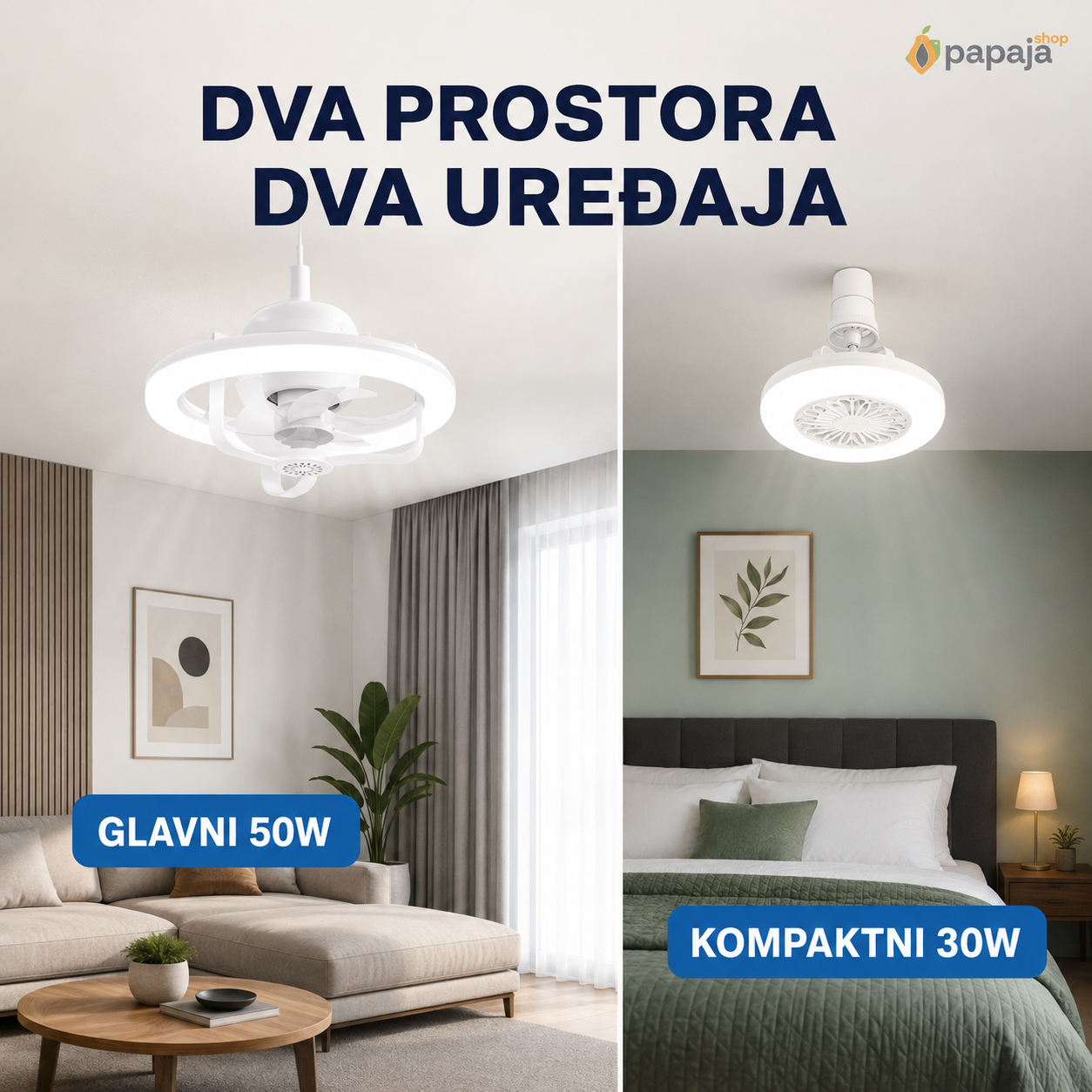 Glavni 50W za dnevnu sobu i kompaktni 30W za spavacu sobu