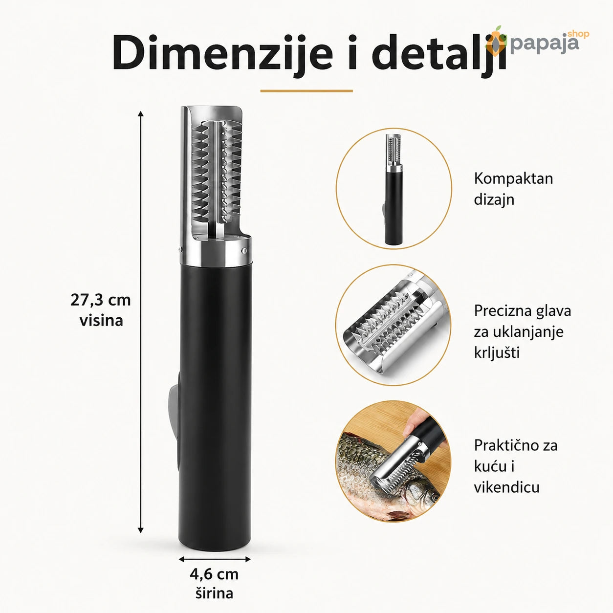 Dimenzije i detalji – 27,3 × 4,6 cm, kompaktan dizajn