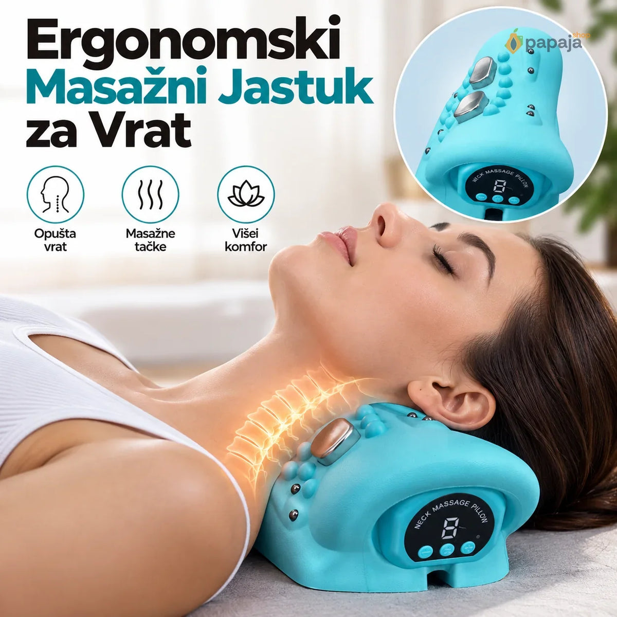 Ergonomski Masažni Jastuk za Vrat - Punjivi | Papaja Shop