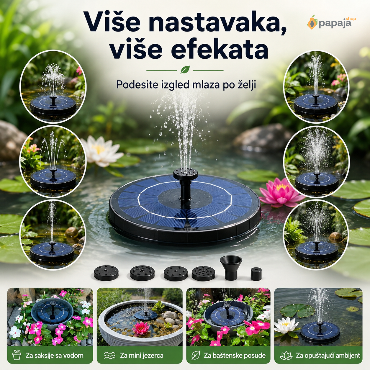 Solarna fontana — use cases — Više nastavaka više efekata