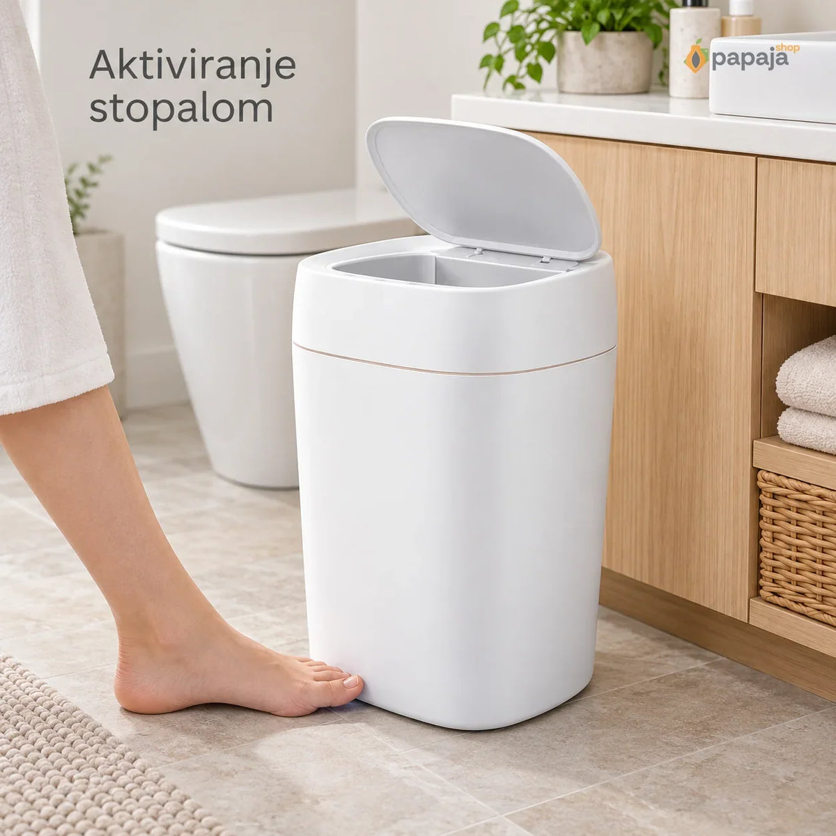 Pametna kanta HH-001, bela — aktiviranje stopalom u kupatilu | Papaja Shop