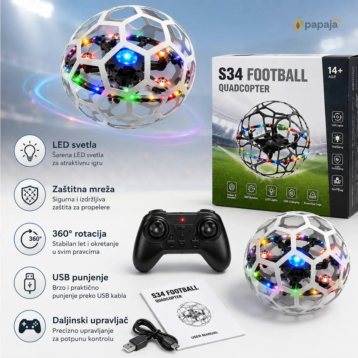 Leteći Fudbal Dron – Zabava u Vazduhu | Papaja Shop