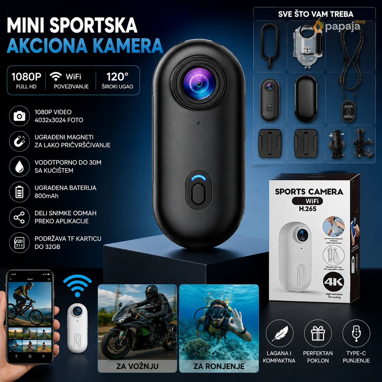 Mini Akciona Kamera 1080P sa WiFi | Papaja Shop