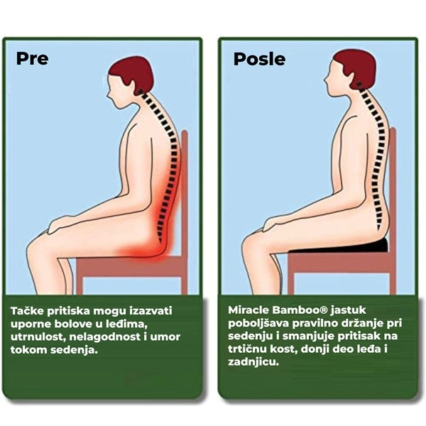 Ortopedski jastuk za sedenje od bambusa i memorijske pene