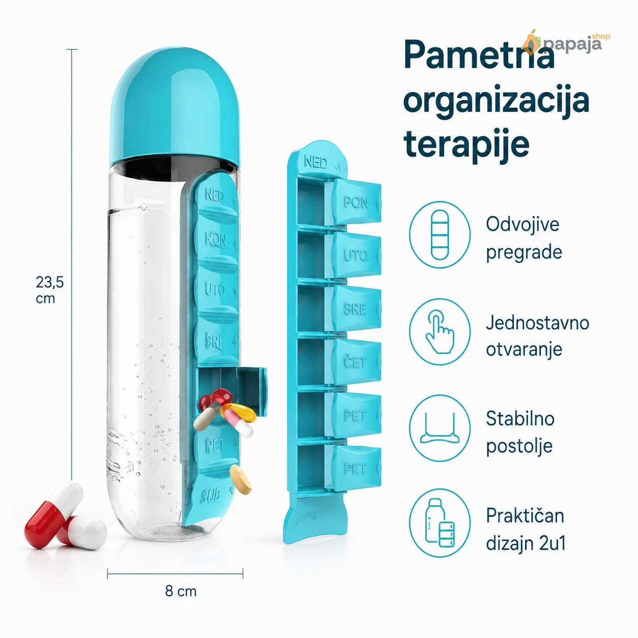 Pametna Flašica sa Organizatorom Lekova 2u1 | Papaja Shop