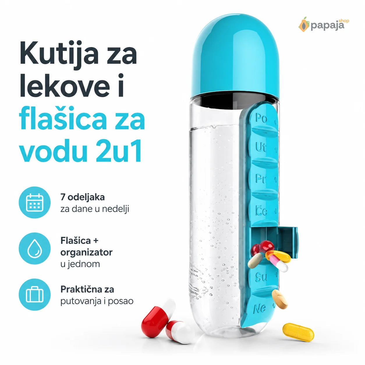Pametna Flašica sa Organizatorom Lekova 2u1 | Papaja Shop