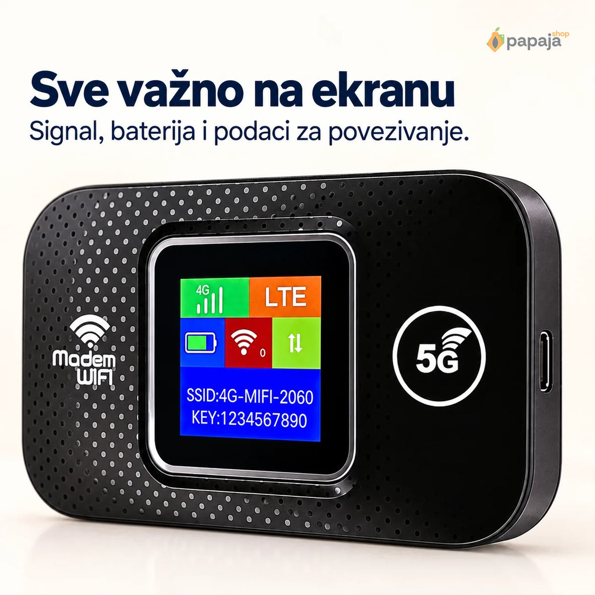 Ekran rutera sa signalom, baterijom i WiFi podacima | Papaja