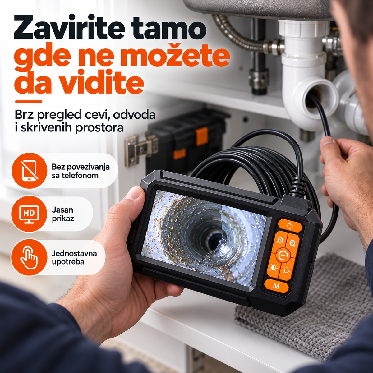 Inspekcijska Endoskopska Kamera sa Ekranom