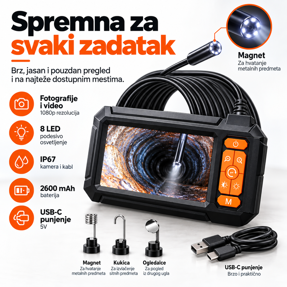 Inspekcijska Endoskopska Kamera sa Ekranom