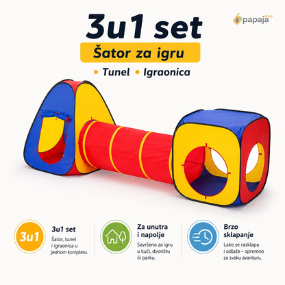 Šator za decu tunel 3u1 - 2 šatora + tunel | Papaja Shop