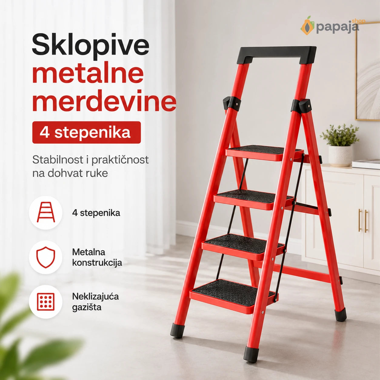 Sklopive metalne merdevine 4 stepenika – Papaja