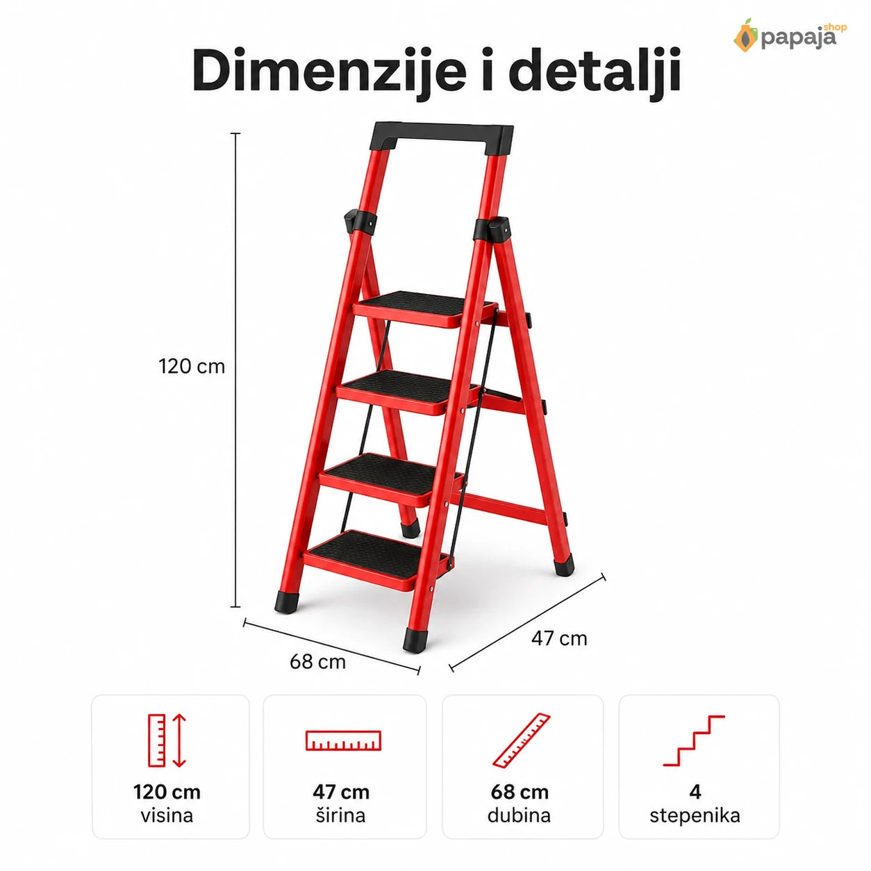 Sklopive merdevine – dimenzije 120×68×47 cm, 4 stepenika