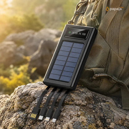 Solarna Power Bank Baterija 10000mAh sa 4 Ugrađena Kabla | Papaja Shop