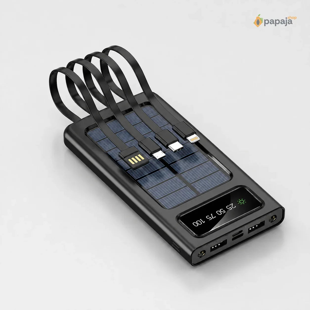 Solarna Power Bank Baterija 10000mAh sa 4 Ugrađena Kabla | Papaja Shop