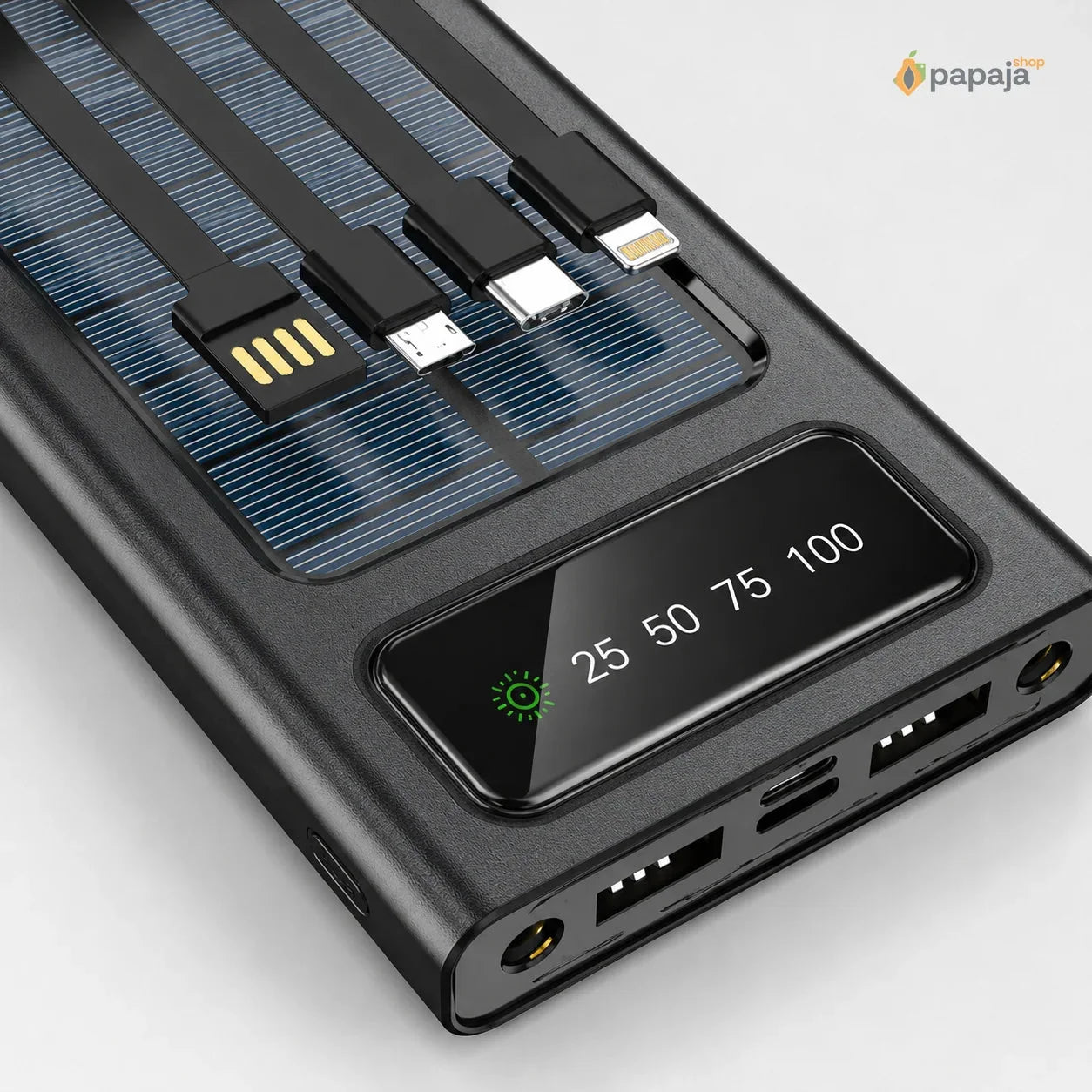 Solarna Power Bank Baterija 10000mAh sa 4 Ugrađena Kabla | Papaja Shop