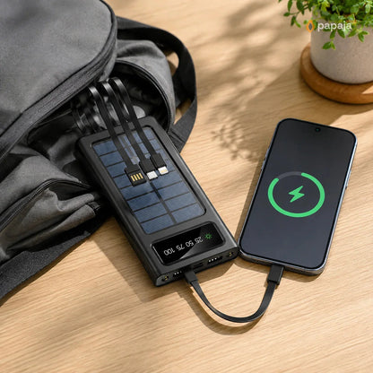 Solarna Power Bank Baterija 10000mAh sa 4 Ugrađena Kabla | Papaja Shop