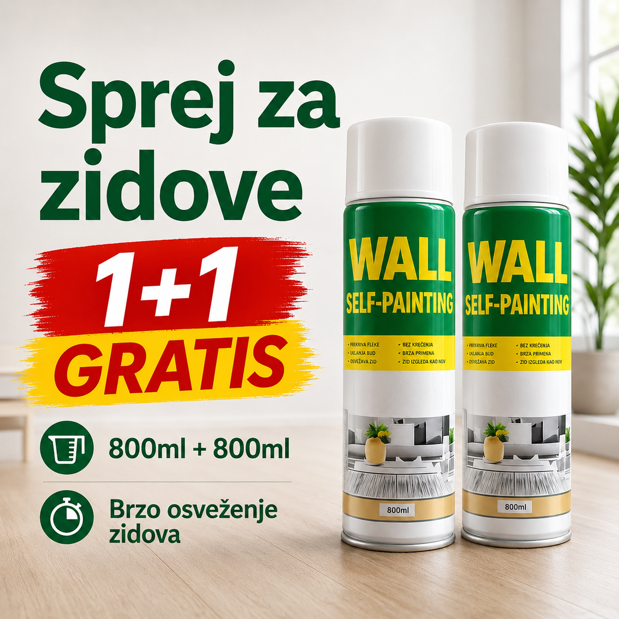 Sprej za zidove 800ml + 800ml, 1+1 gratis - Papaja Shop