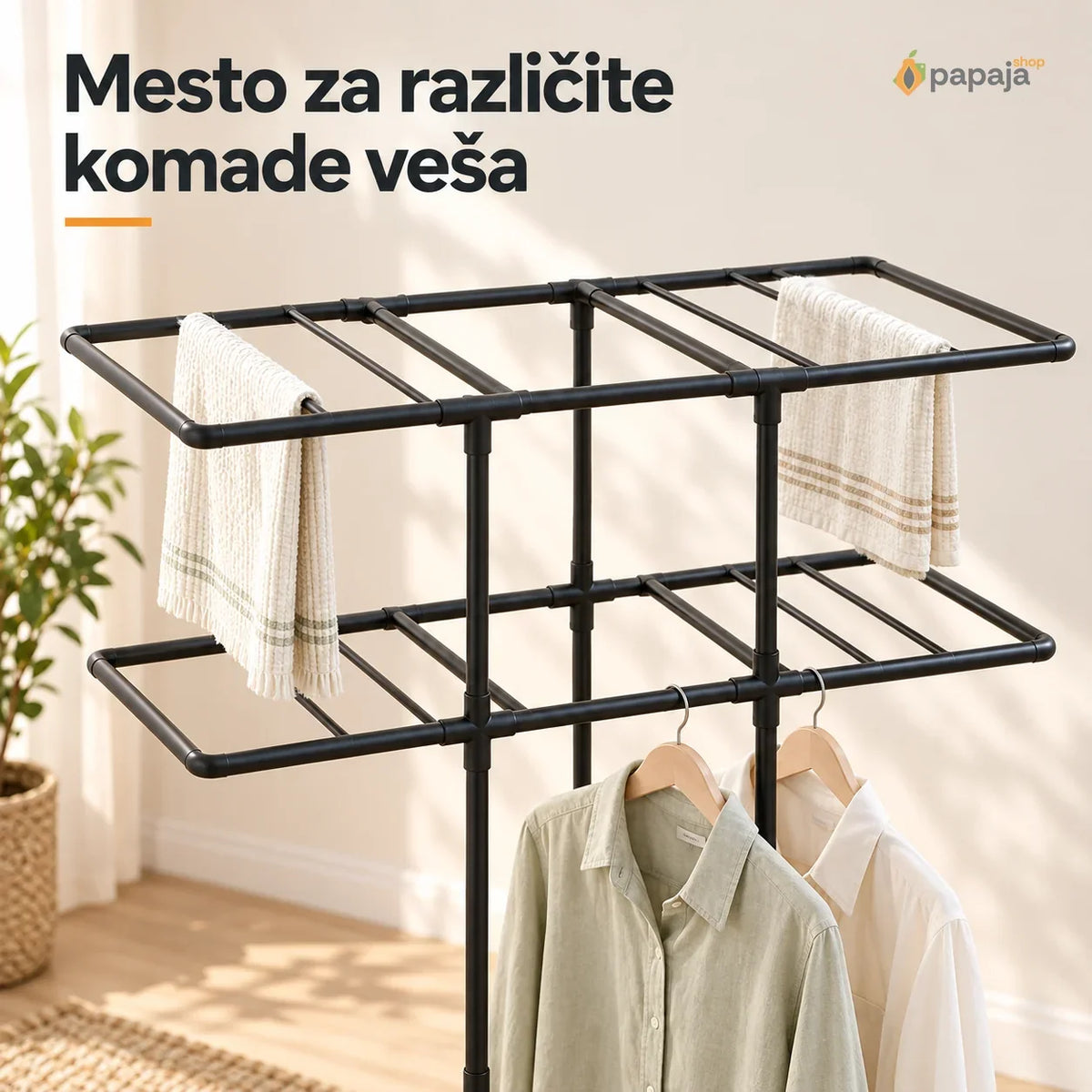 Sklopivi metalni stalak za veš na točkićima – 2 nivoa | Papaja Shop