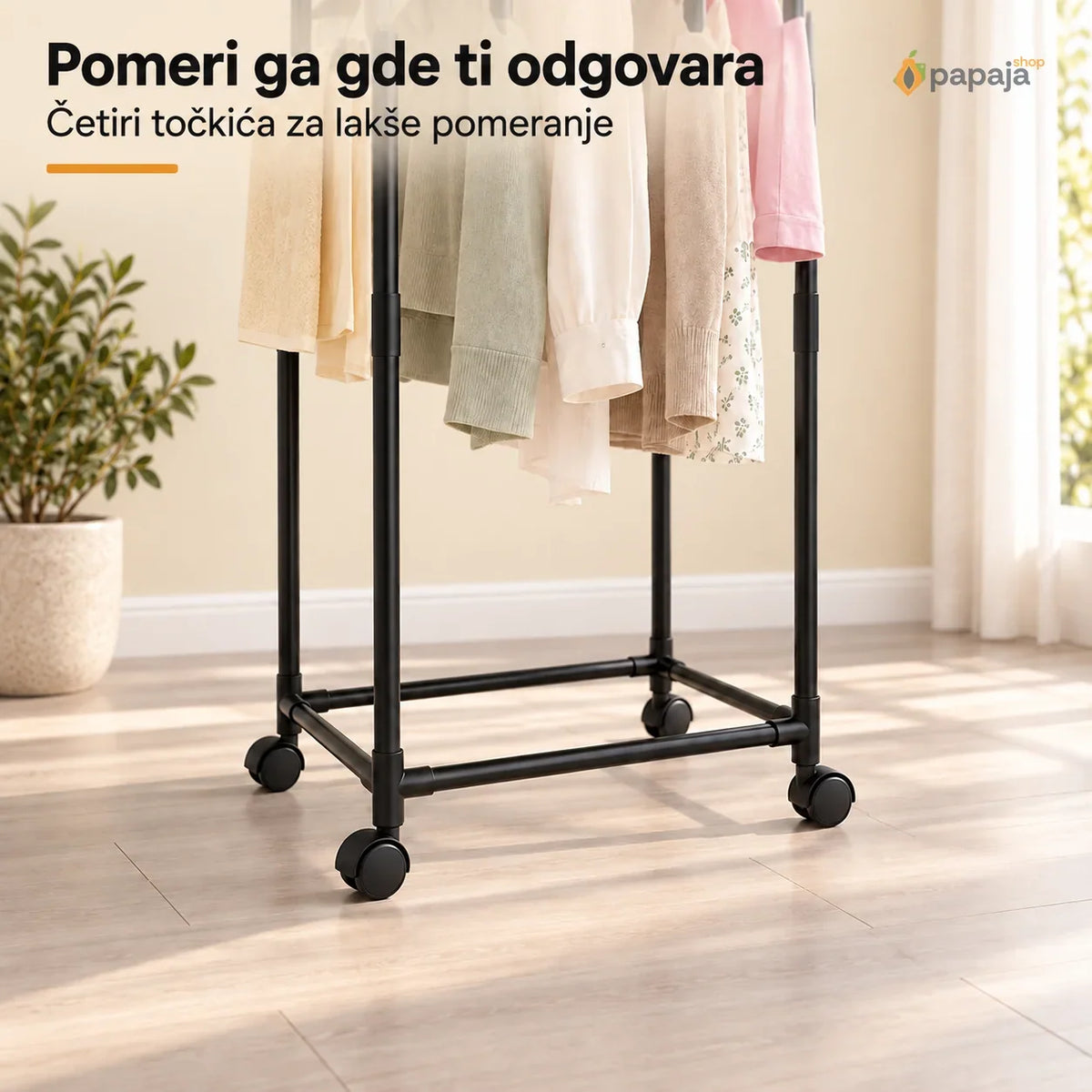 Sklopivi metalni stalak za veš na točkićima – 2 nivoa | Papaja Shop