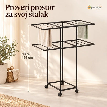 Sklopivi metalni stalak za veš na točkićima – 2 nivoa | Papaja Shop