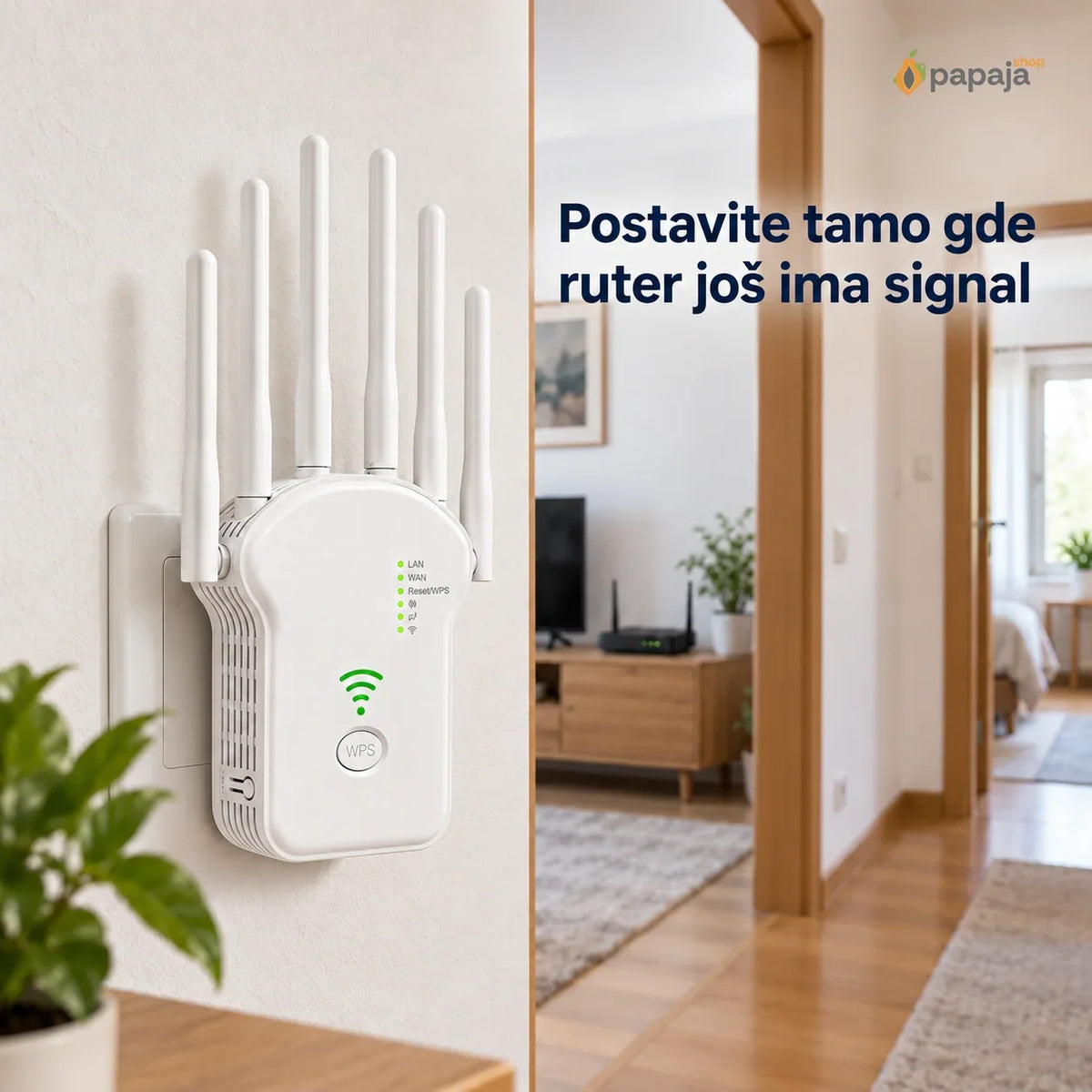 WiFi pojačivač signala 1200 Mbps — Dual Band, 6 antena | Papaja Shop